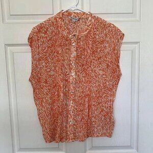 Nanette Lepore Top Womens Size Large Orange Animal Print Sleeveless Button